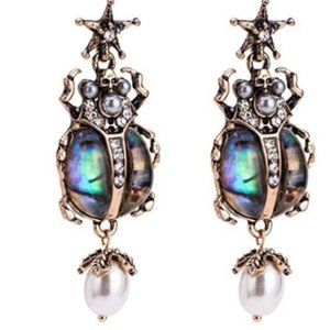 Scarab Beetle Cultured Pearl with Skull Earrings